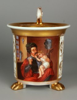 Ferdinand Theodor Hildebrandt (1804-1874), Der Krieger und sein Kind, Porzellanmalerei, Tasse, D0998