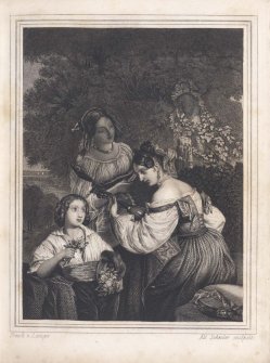 Eduard Schuler (1806-1882), Stahlstich, Harfespiel mit Freundinnen, A0069