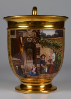 Gesellig unter Weinlaube, Porzellanmalerei, Tasse, D2109