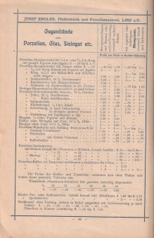 Porzellan-Manufaktur und Pfeifenfabrik Engler, Linz a.D. Preis-Kurant um 1900, D0974-S 44