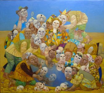 Evgeny Titov (geb.1963), Gesichter und Masken, Gemälde 2017