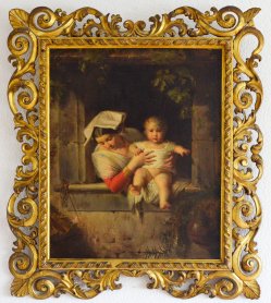 Eduard Steinbrück (1802-1882), Junge Römerin mit Kind am Fenster, Gemälde, ÖlLw, D2323