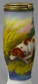 Schnüffelnder Hund, Porzellanmalerei, Pfeifenkopf, D2316