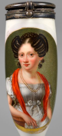 Frauenportrait mit Schal, Porzellanmalerei, Pfeifenkopf, D2336-1