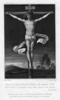 Friedrich August Ludy (1823-1890), Christus am Kreuz, Andachtsbild als Stahlstich nach Dürer, D2347-14