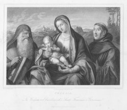 Eduard Schuler (1806-1882), Die Jungfrau und das Kind mit den Heiligen Franziskus und Hieronymus, Stahlstich nach Vincenzo Catena, D236