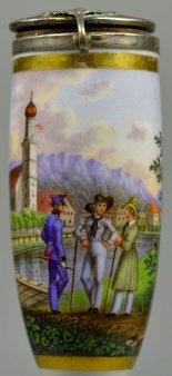 Gespräch in einem Alpenvorort, Porzellanmalerei, Pfeifenkopf, D2449