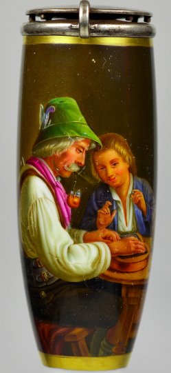Häusliches Zitherspiel, Porzellanmalerei, Pfeifenkopf, D2519
