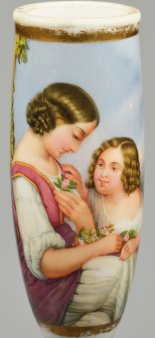 D2841-  Zugewandte Kinder mit Blumen, Pfeifenkopf, Porzellanmalerei, D2841