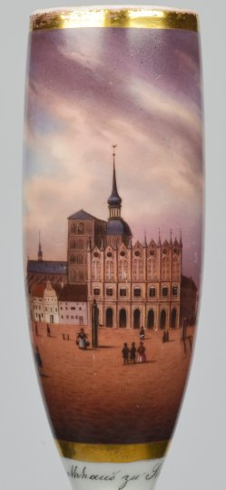 2835 Gesteckpfeife, Das Rathhaus zu Stralsund, Porzellanmalerei, Pfeifenkopf