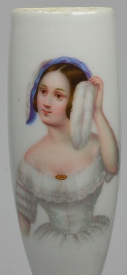 D2820 Konstance Dahn (1814-1894), Porzellanpfeifenkopf mit Schraubstutzen, Porzellanmaler
